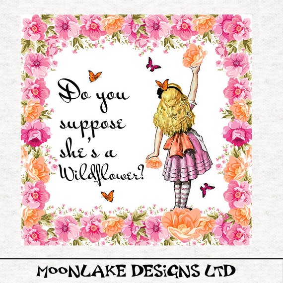 Alice In Wonderland Wildflower Quote Alice Wonderland Wildflower Quote Fabric Craft Panels 100% | Etsy