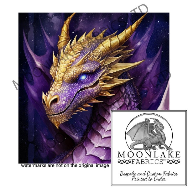 Porffor the Amethyst Dragon 100% Natural Cotton or 290gsm thick soft Polyester Fabric Panel Squares