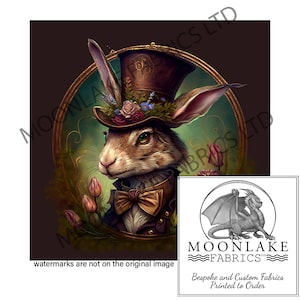Mad as a March Hare Wonderland 100% Natural Cotton or 290gsm thick soft Polyester Fabric Panel Squares