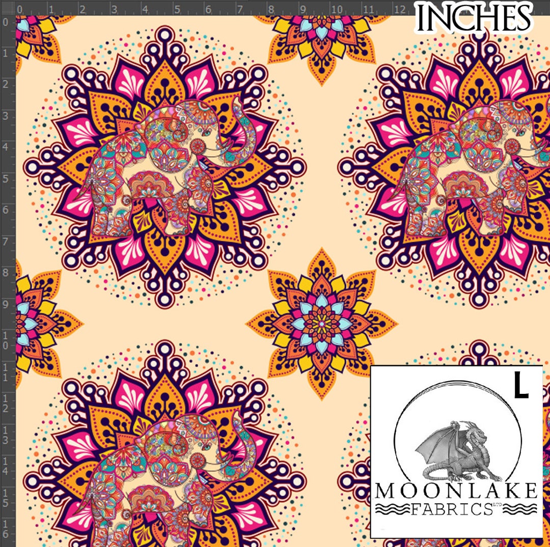 Mandala Elephant Cream Pattern 100 Quality Cotton Poplin Fabric Etsy