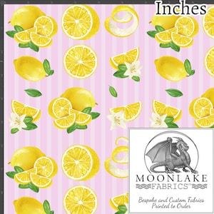Lemons on Pink Stripe 100% Cotton 130gsm Sewing Fabric -  Size: 111.39cm wide (44 inches)