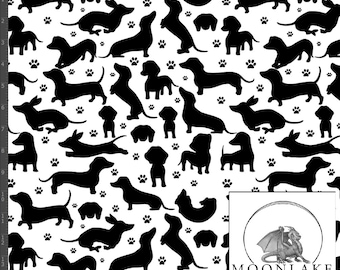 Silueta de perro salchicha, 100% algodón popelín de 130 g/m² * Exclusivo * Tamaño: 111,39 cm de ancho (44 pulgadas)