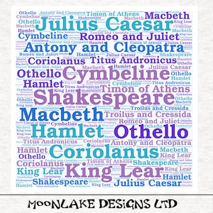 Shakespeare Wordart Fabric Craft Panels in 100% Cotton or Polyester