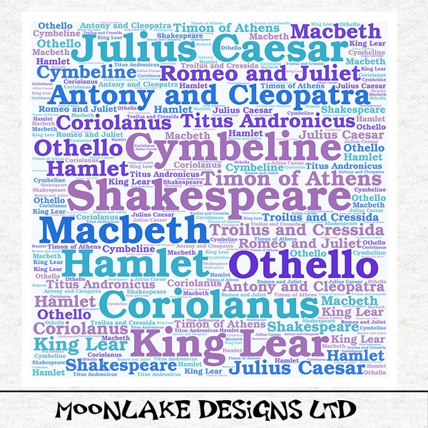 Shakespeare Wordart Fabric Craft Panels in 100% Cotton or Polyester