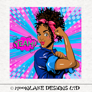 Pop art female, Black lady Woman Power ,  trendy art,  Fabric Craft Panels in 100% Light Quality 130gsm Cotton or Polyester