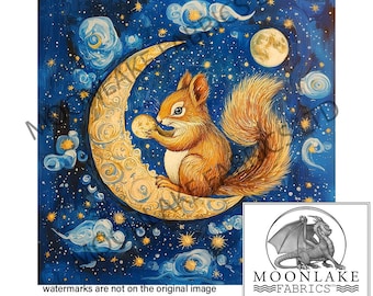 Squirrel Klimt Style Blues  Fabric Craft Panels in 100% Cotton or Polyester