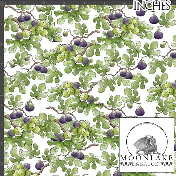 Fig Tree Leaves and Fruit Fabric 100% Light Quality Cotton 130gsm  *exclusive* Size: 111.39cm wide (44 inches)