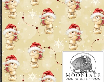 Teddy Bear Christmas holding a Gift , Fabric 100% Cotton 130 gsm  - Size: 111.39cm wide (44 inches)