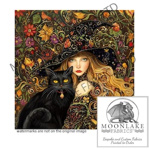 Witch Klimt Style &quot;Aeronwy&quot; 100% Natural Cotton or 290gsm thick soft Polyester Fabric Panel Squares