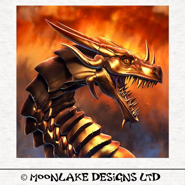 Golden fire dragon, Fabric Craft Panels in 100% Cotton or Polyester