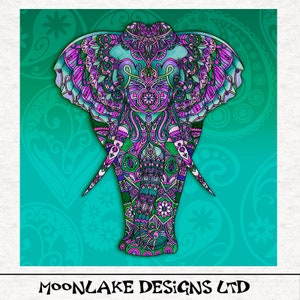 Elephant, Batik Watercolor Elephant Fabric Craft Panels in 100% Cotton or Polyester