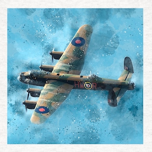 Lancaster Plane. Watercolour Grunge. Fabric Panel | Upholstery | Sewing | Craft | Printed Fabric Panels