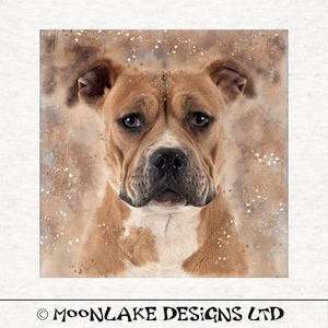Staffordshire Bull Terrier Dog watercolour splatter grunge  | Sewing | Craft | Printed Fabric Panels