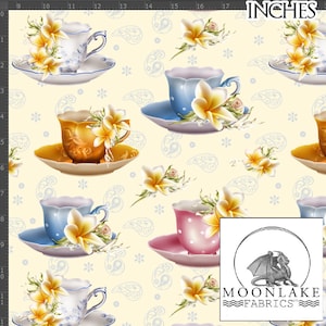 Teacup Teatime Stoff 100% Qualität Baumwolle Popeline Stoff * Exklusiv * Größe: 111.39cm breit (44 Zoll)