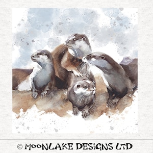Otter, Watercolour . Fabric Craft Panels 100% Cotton or Polyester