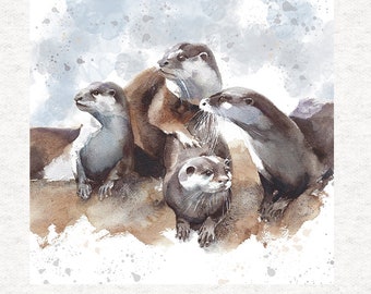 Otter, Watercolour . Fabric Craft Panels 100% Cotton or Polyester