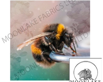 Bumble Bee Drinking from a bee fountain Fabric Craft Panels 100% Cotton or Polyester