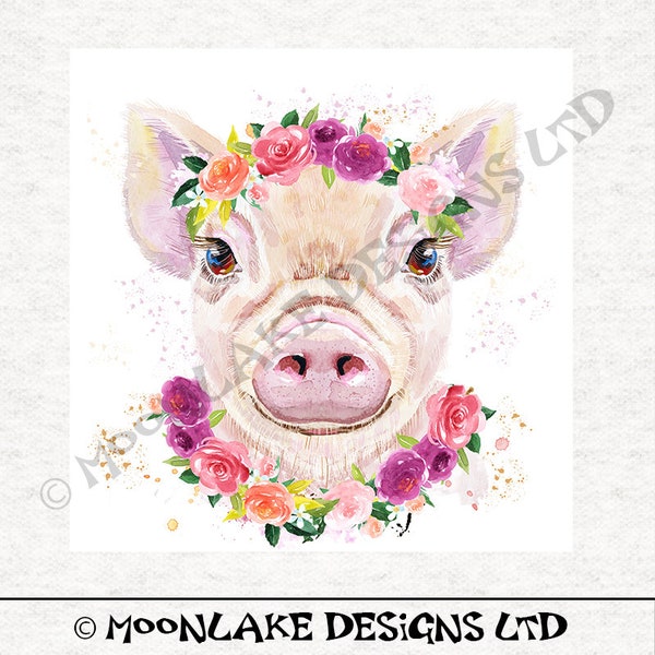Pig cute, splatter , floral headdress wreath collar , Fabric Craft Panels 100% Cotton or Polyester