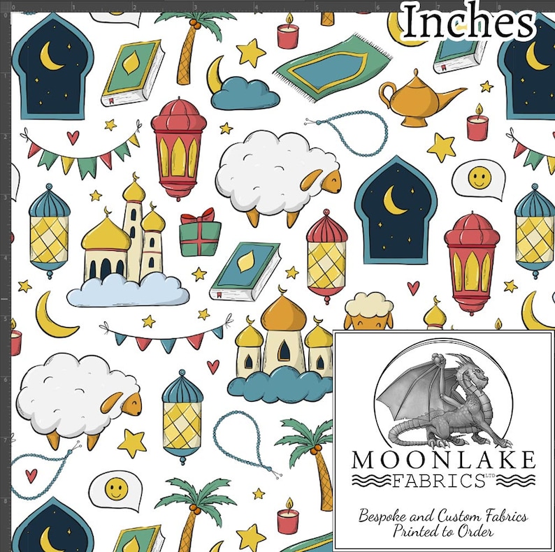 Ramadan Eid Items Repeat Pattern 100% Cotton 130gsm Sewing Fabric ...