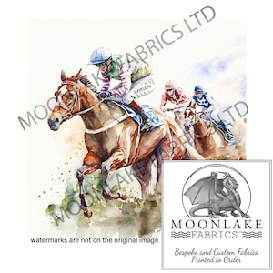 Horse Racing watercolor Fabric Craft Panels in 100% Cotton or Polyester