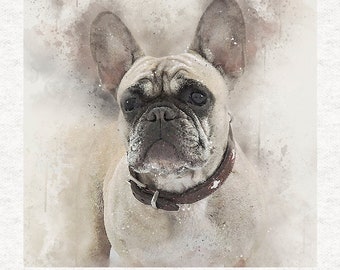 French Bulldog Cream, watercolour splatter grunge  | Sewing | Craft | Printed Fabric Panels