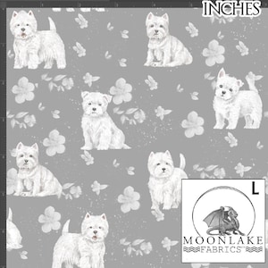 Cani West Highland Terrier 100% cotone leggero di qualità 130 g/m² Popeline *esclusivo* Dimensioni: 111,39 cm di larghezza (44 pollici)