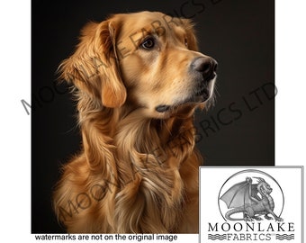 Golden Retriever Retrato Derecha 100% Algodón Natural o 290gsm de espesor suave Panel de Tela de Poliéster Cuadrados