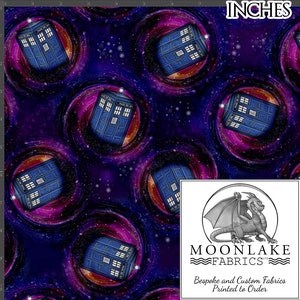 Tardis moving through space repeat pattern 100% Cotton 130gsm Sewing Fabric - Size: 111.39cm wide (44 inches)