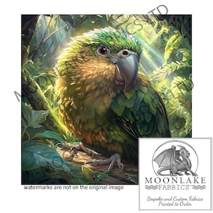 Kakapo Birds 100% Natural Cotton or 290gsm thick soft Polyester Fabric Panel Squares