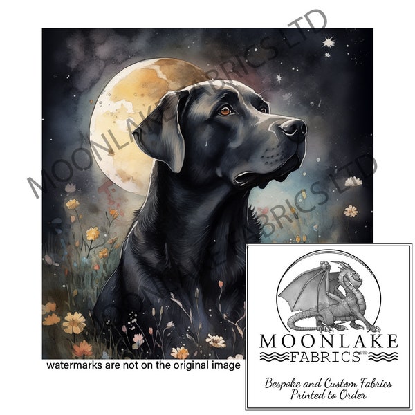 Panneaux d’artisanat en tissu Black Labrador Retriever « On a Moonlit Night » en 100% coton ou polyester