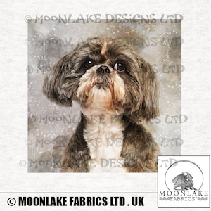 Shih Tzu Dark Dog Fabric Craft Panels in 100% Cotton or Polyester