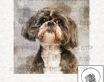 Painéis de tecido para artesanato com estampa de Shih Tzu escuro, em 100% algodão ou poliéster.