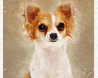 Chihuahua, Watercolour splatter grunge: print | Fabric Craft Panels in 100% Cotton or Polyester