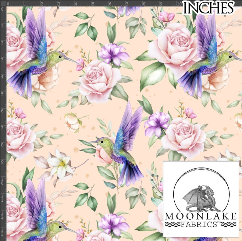 Hummingbird and Rose Repeat 100% Quality Cotton Poplin Fabric Size: 111 ...