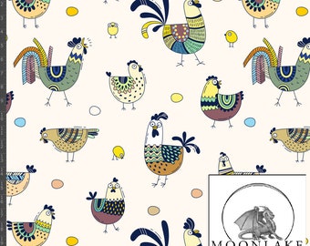 Chickens repeat Fabric 100% Cotton 130gsm Poplin - Size: 111.39cm wide (44 inches)