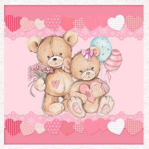 Valentinstag Teddybär couple.Fabric Handwerk Panels 100 % Baumwolle oder Polyester
