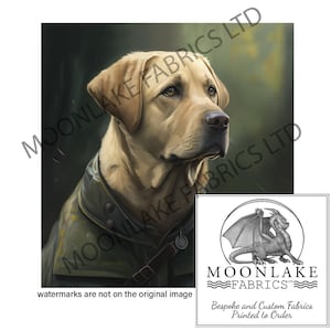 May include: A painting of a golden retriever dog wearing a green and brown leather collar with a metal buckle. The dog is looking to the right of the image. The background is a blurred green and brown forest.