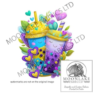 Alla hjärtans dag bubble tea par roliga toner tyg hantverkspaneler 100 % bomull eller polyester