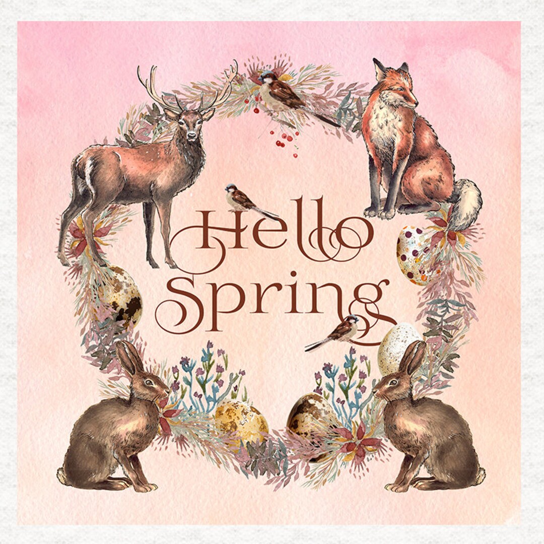 Spring Woodland Animals.hello Spring.fabric Craft Panels in 100% Cotton ...
