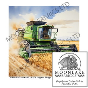 Green Combine Harvester 100% Natural Cotton or 290gsm thick soft Polyester Fabric Panel Squares