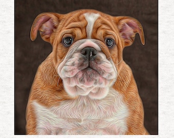 Bulldog art fabric panel  | Sewing | Craft | Printed Fabric