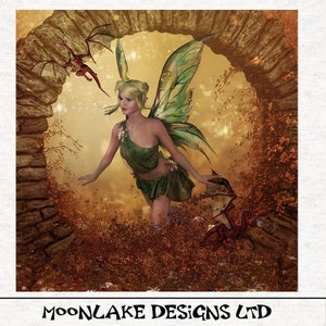 Fairy Fantasy Art, The dragon Goddess . Fabric Panel | Upholstery | Sewing | Craft | Printed Fabric Panels