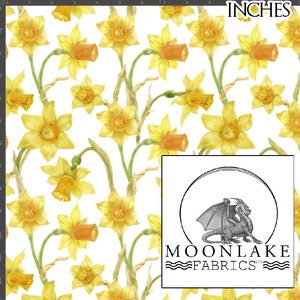 Daffodils Watercolor painted , Fabric 100% Cotton 130gsm Poplin