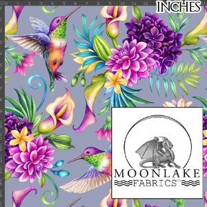 Hummingbird and Flowers Repeat 100% Quality Cotton Poplin Fabric - Size: 111.39cm wide (44 inches)