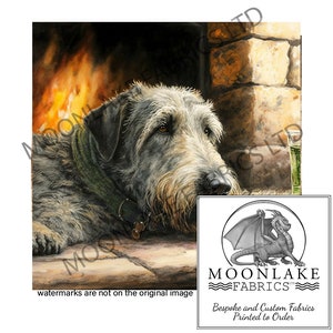 Irish Wolfhound Enjoying the Warmth 100% Natural Cotton or 290gsm thick soft Polyester Fabric Panel Squares