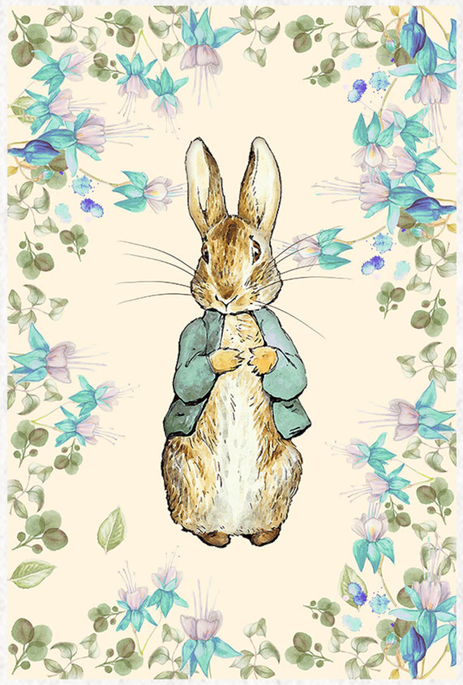 Peter Rabbit Green Rabbit Name Peter Rabbit, Green Blend on Creamy Background Fabric Craft Panels in ...