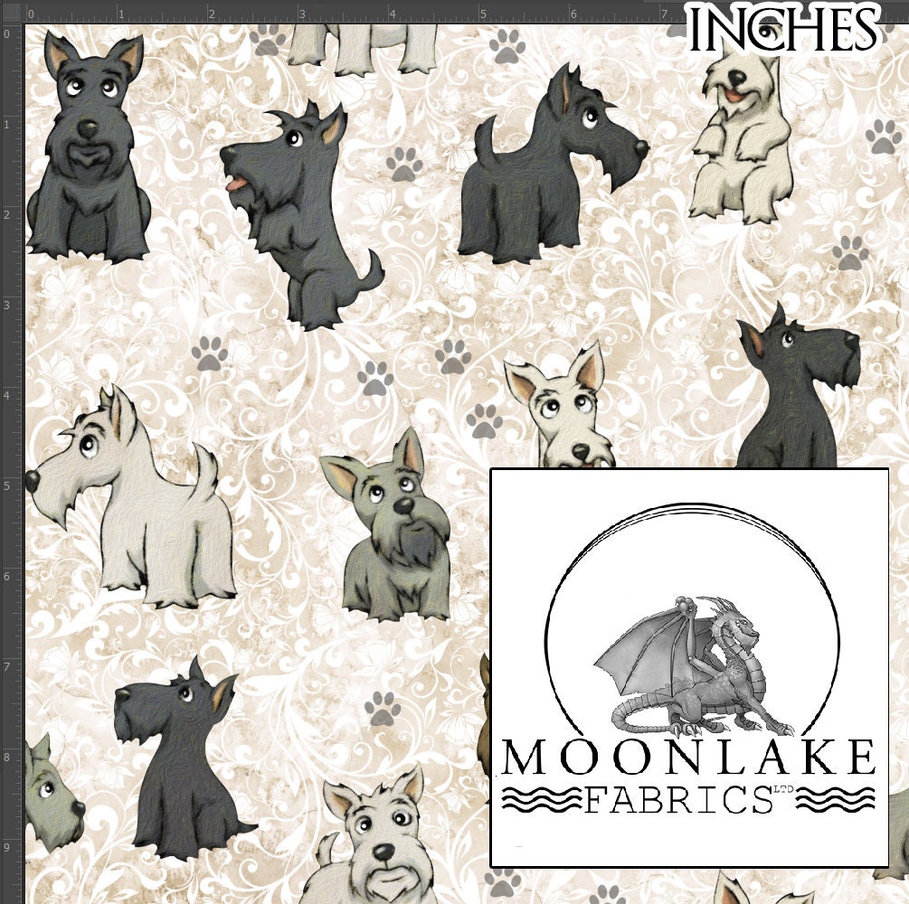 Scottish Terrier Sketch and Paint, Dog Patter 100% Cotton 130gsm Poplin - Size: 111.39cm wide (44 inches)