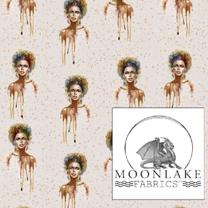 Elegant Afro Black Lady watercolor painted with drips, Fabric 100% Cotton 130gsm Poplin