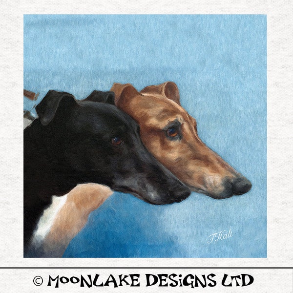 Greyhound Black and Tan, Panneaux d’artisanat en tissu aquarelle en coton ou polyester 100%