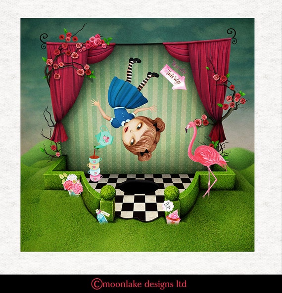 Alice  Wonderland, Surrealism Edgy Design -Fabric Craft Panels 100% Cotton or Polyester